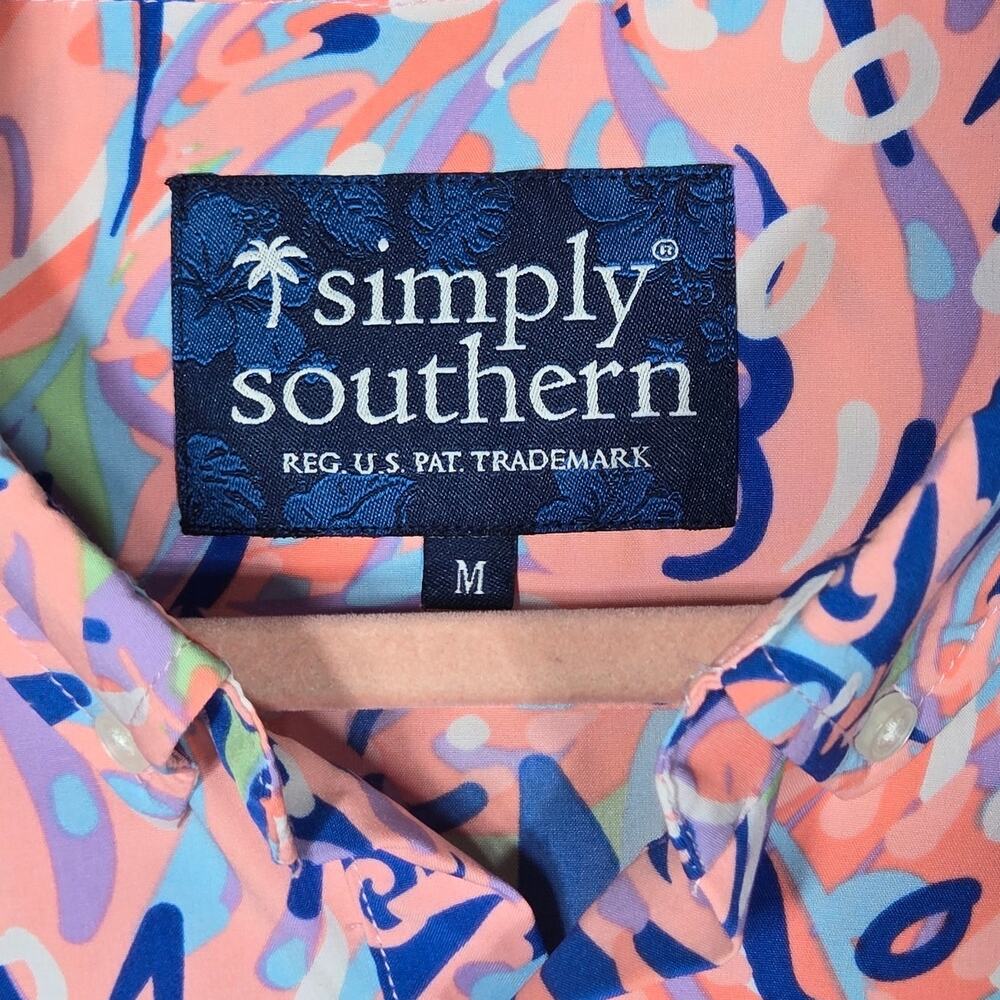 Simply Southern Polo Shirt Mens Medium Performance Golf Bright Tropical Vacation View 3
